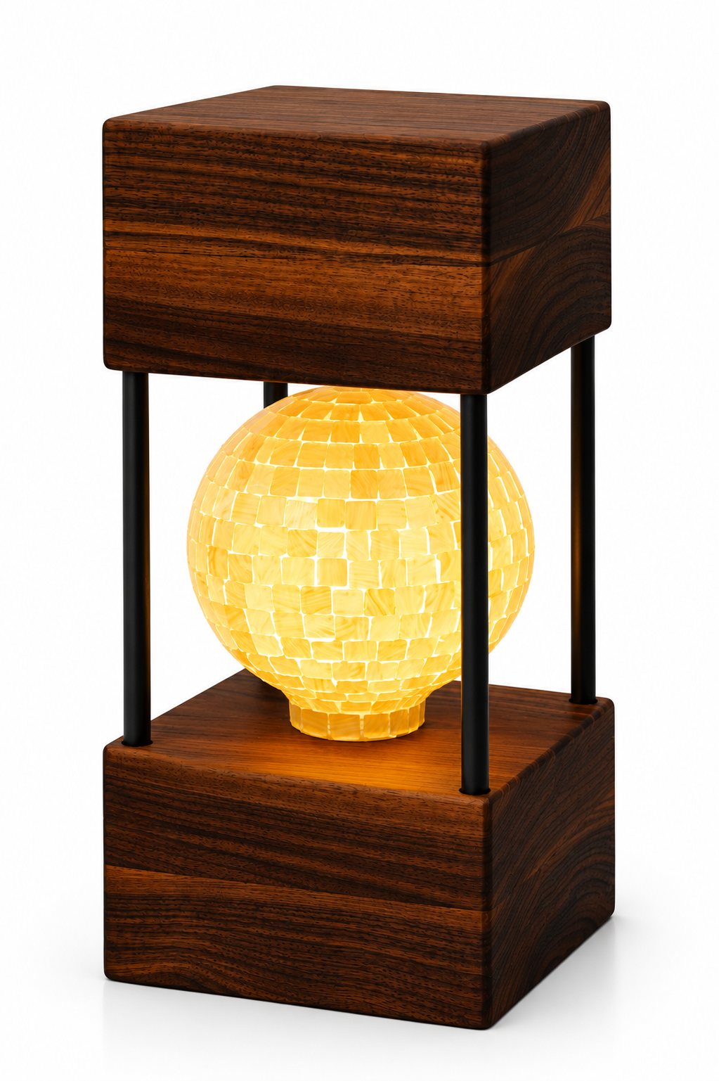 American Walnut Double Square Lamp — Large – Gold Tile Bulb