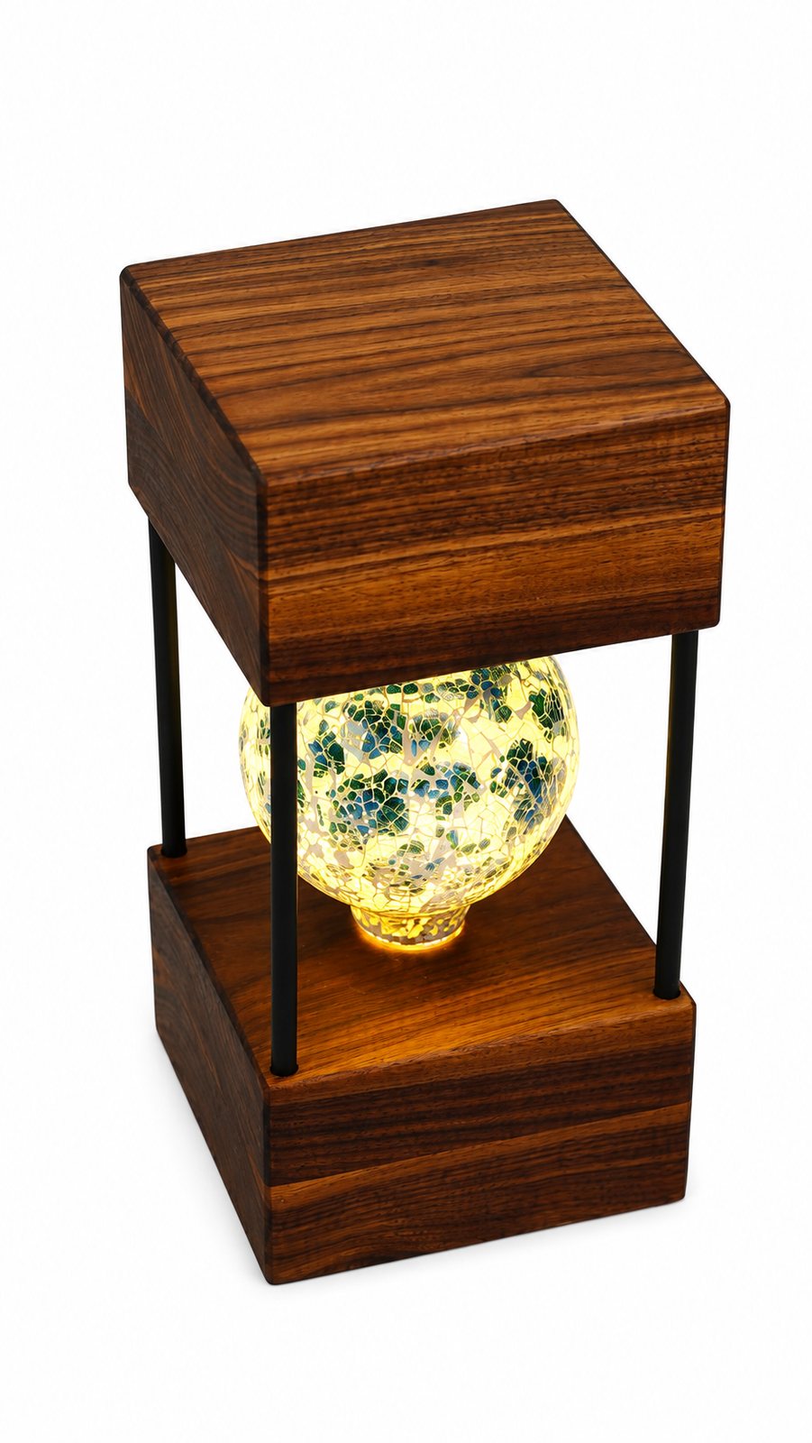 American Walnut Double Square Lamp — Large – Sea Green Bulb