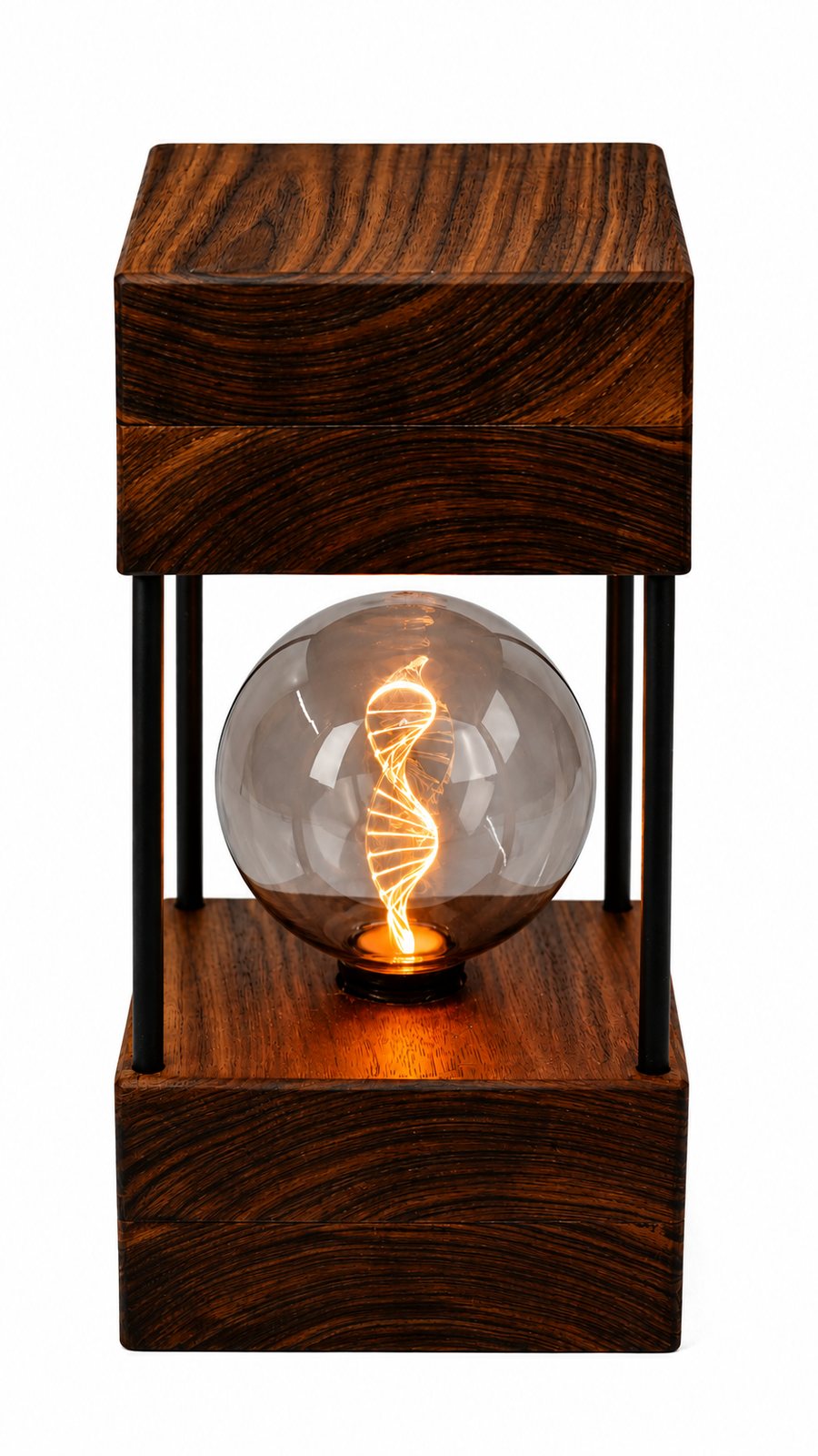 American Walnut Double Square Lamp — Large – DNA Double Helix Smoked Bulb