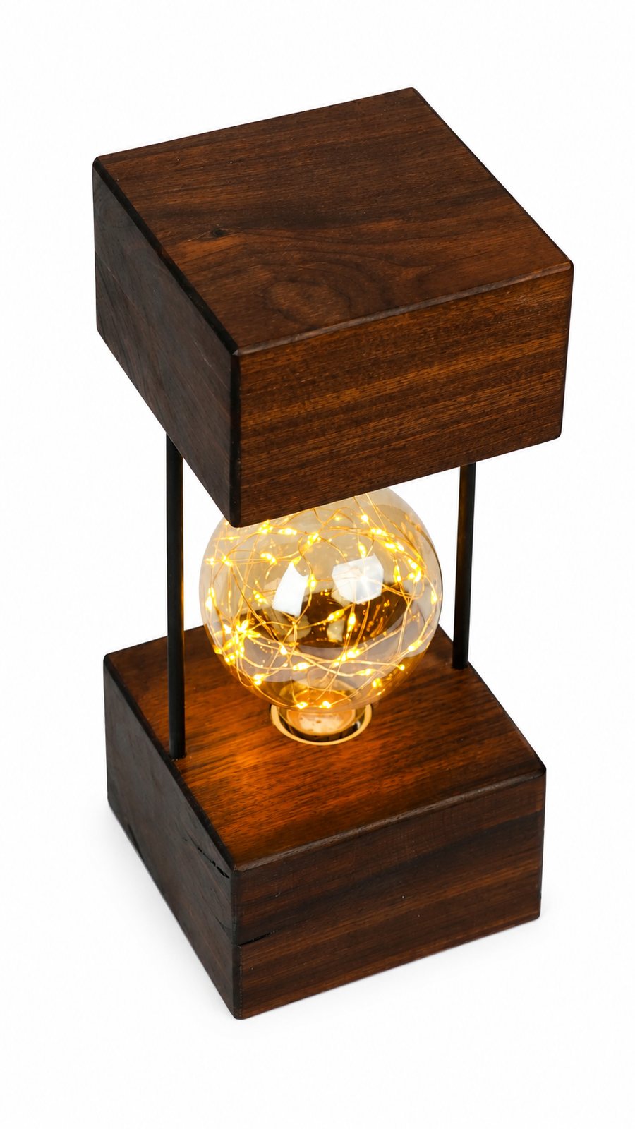 American Walnut Double Square Lamp – Fairy Light Bulb