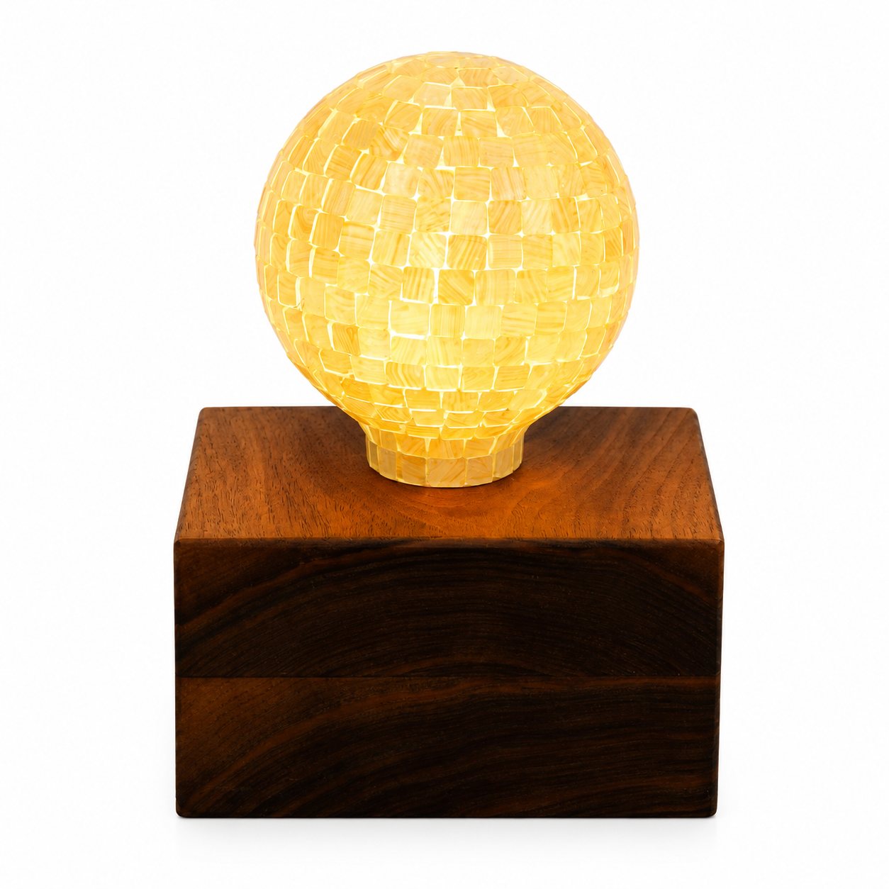 American Walnut Pygmy Square Lamp — Small – Gold Tiled Bulb