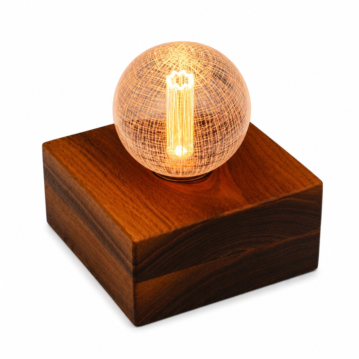 American Walnut Square Large Single Base Lamp – Frosted Web Bulb