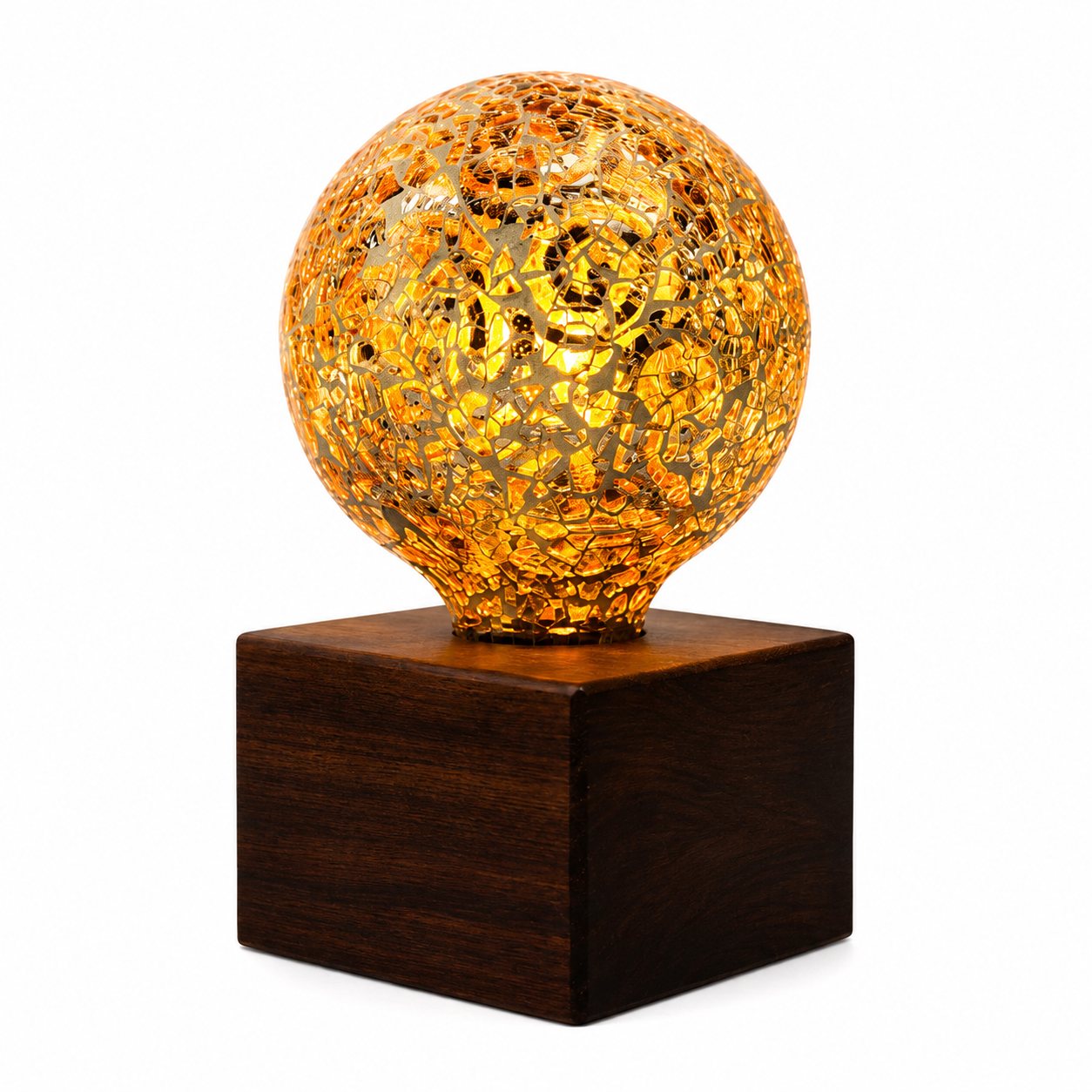 American Walnut Square Single Medium Lamp – Orange Paisley Style Mosaic Bulb