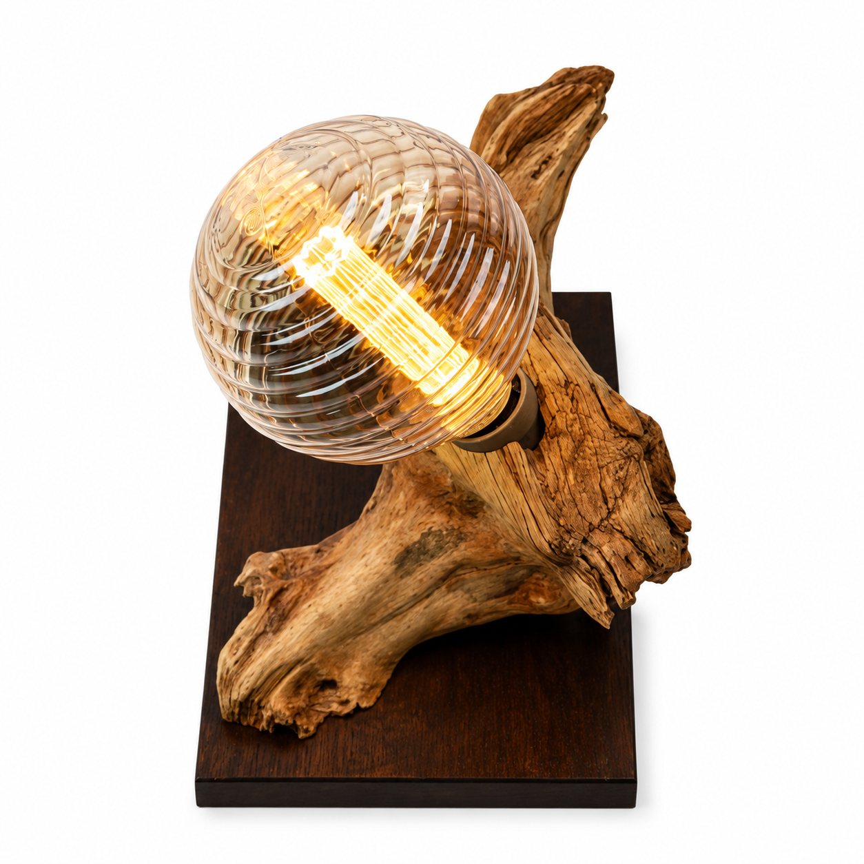 Bespoke Jacaranda Root Lamp – Ribbed Clear Bulb