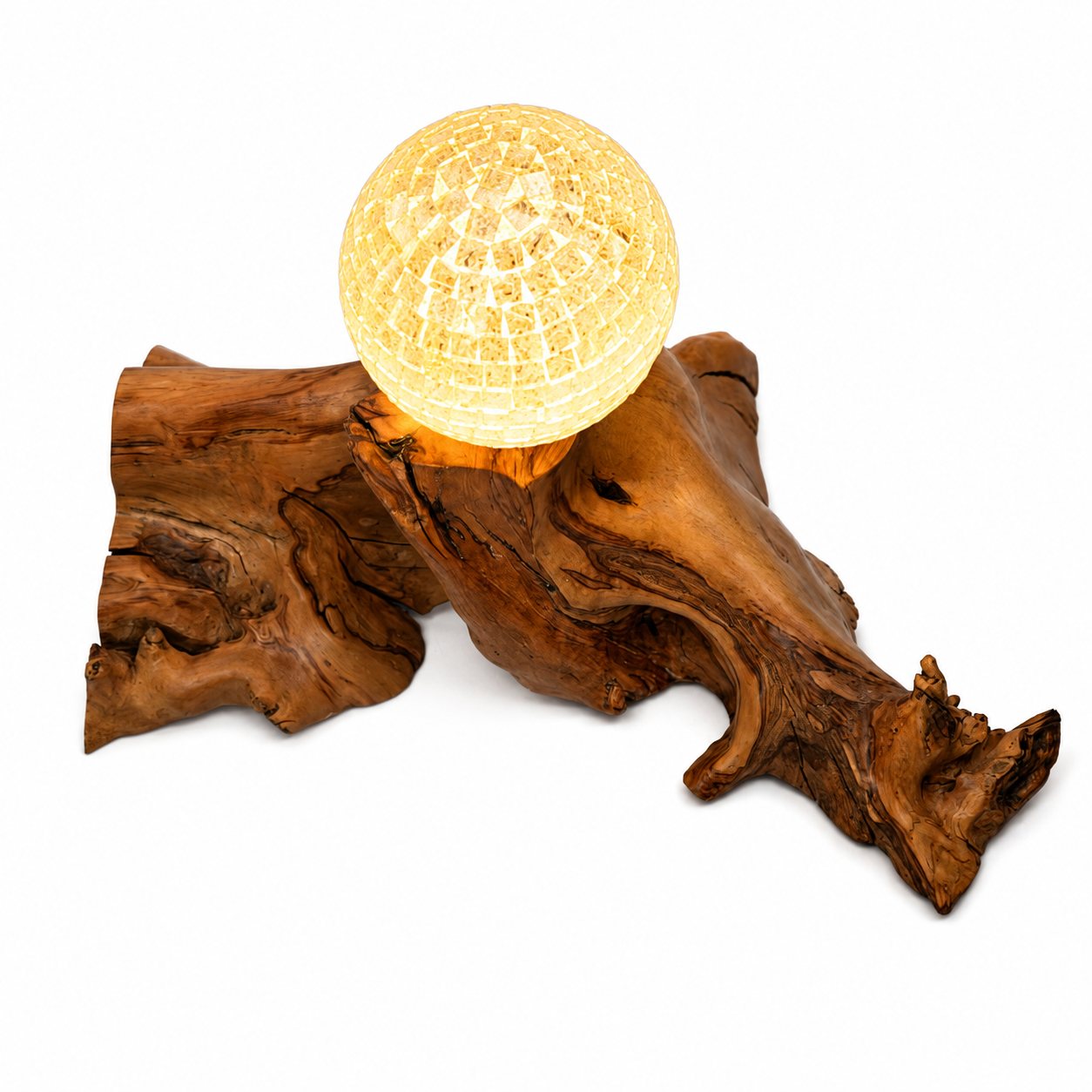 Bespoke Wild Olive Wood Lamp – Gold Tiled Bulb