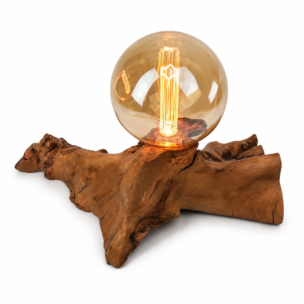Bespoke Wild Olive Wood Root Lamp – Extra Large Clear Dimpled Bulb
