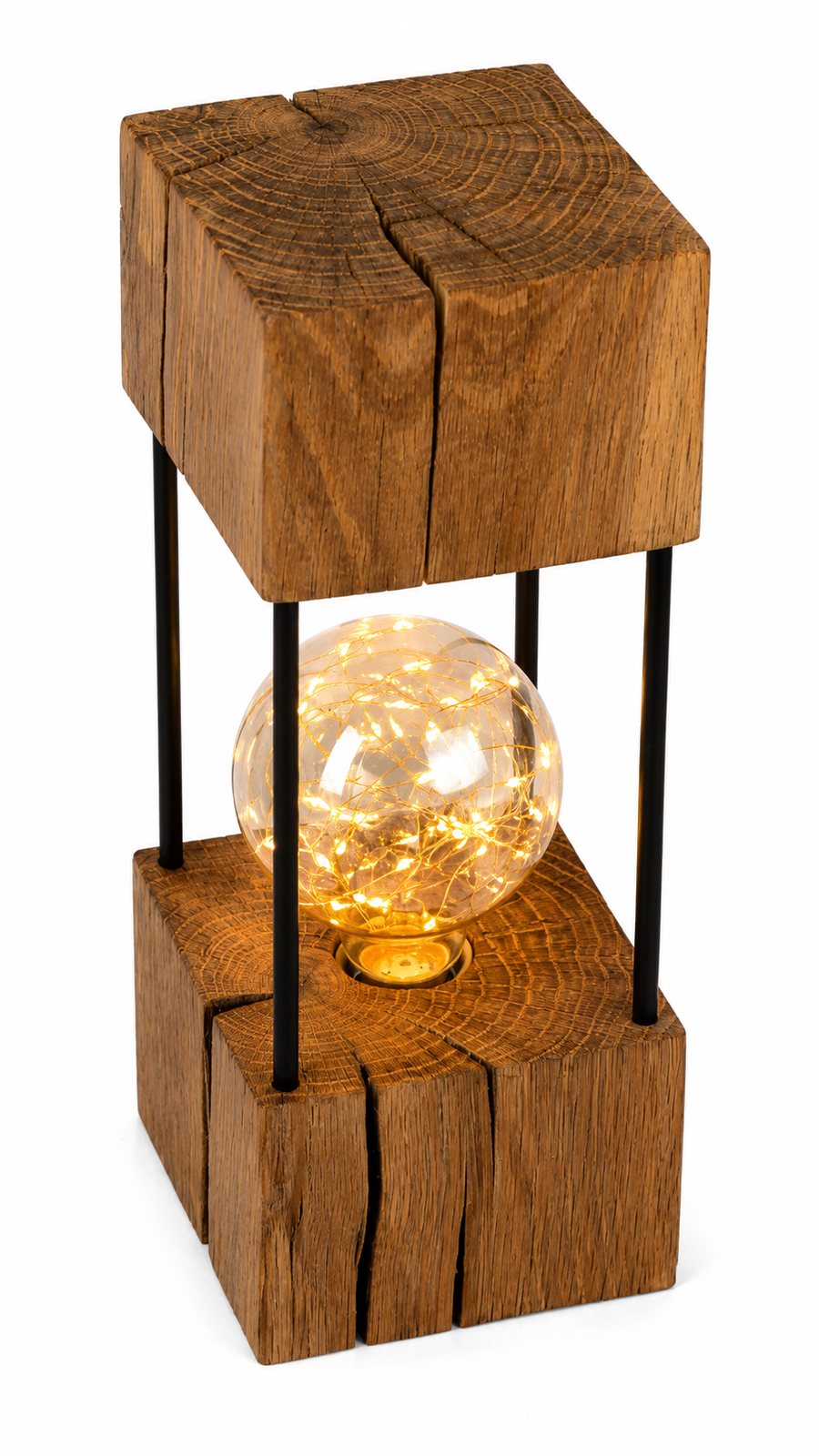 Rustic Oak Double Square Medium Lamp – Fairy Light Bulb