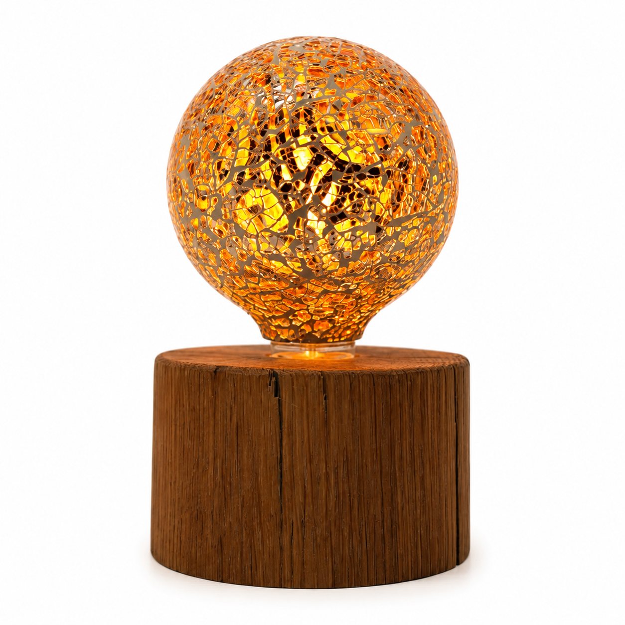 Rustic Oak Pygmy Square Lamp — Small – Orange Paisley Mosaic Style Bulb