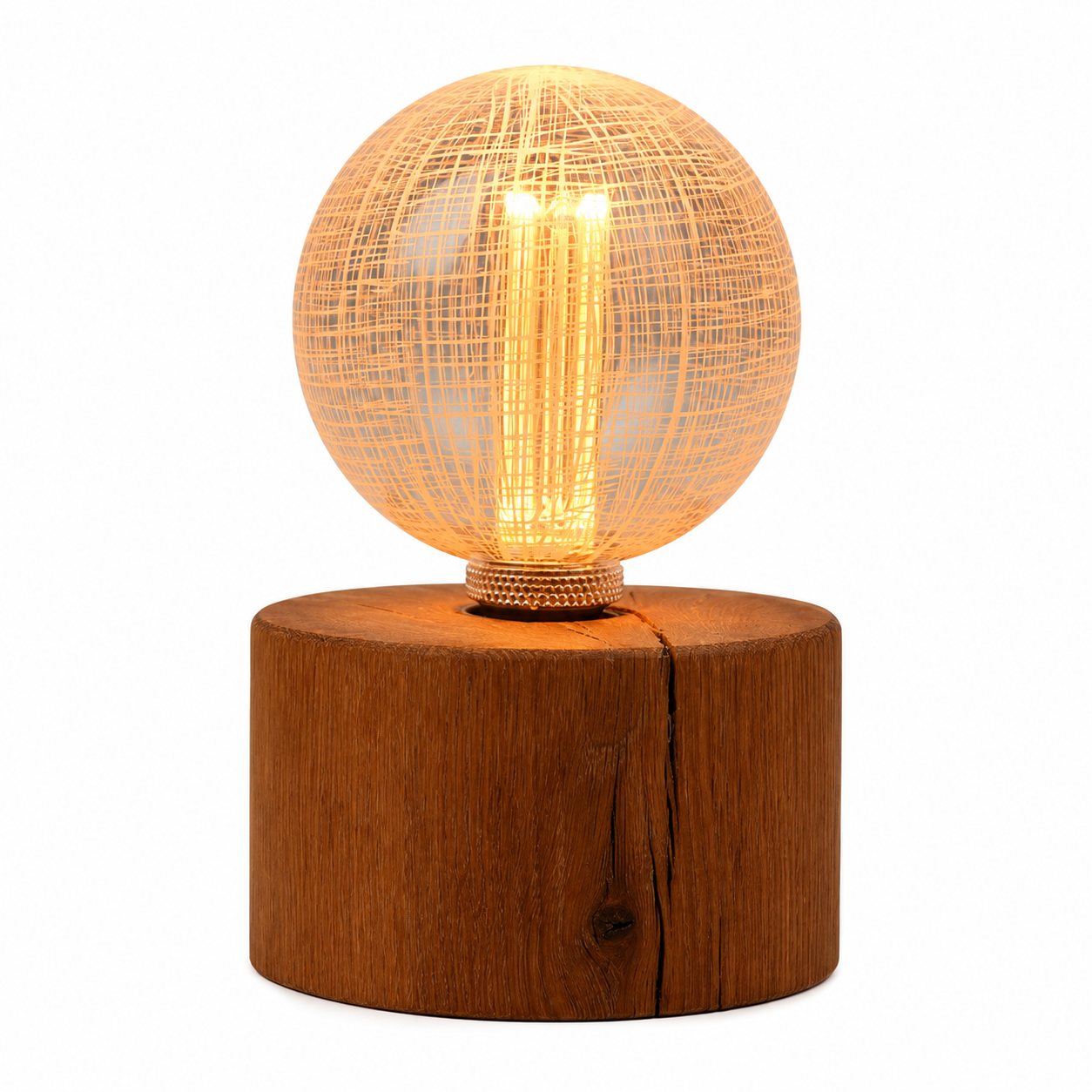 Rustic Oak Pygmy Round Lamp — Small – Frosted Web Bulb