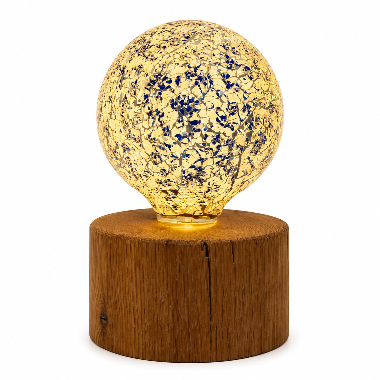 Rustic Oak Pygmy Round Lamp — Small – Delft Blue and White Style Bulb