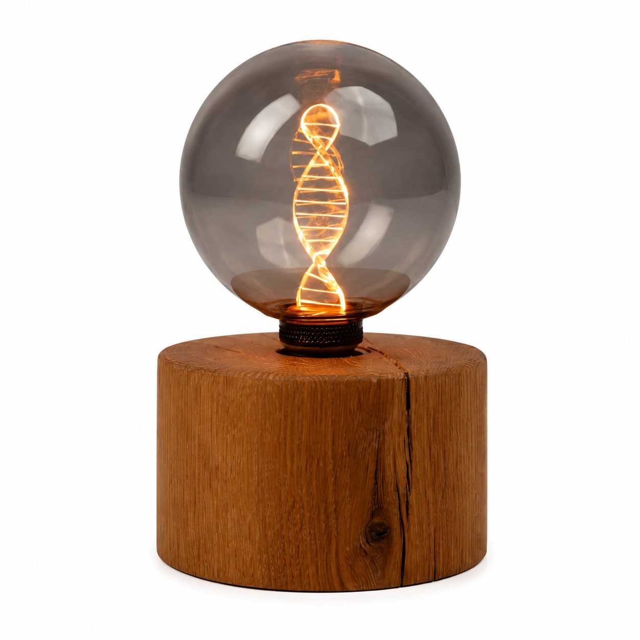 Rustic Oak Pygmy Round Lamp — Small – DNA Double Helix Smoked Bulb