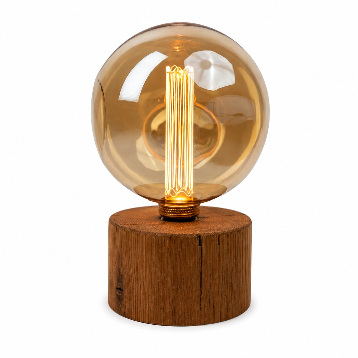 Rustic Oak Pygmy Round Lamp — Small – Extra Large Clear Dimpled Bulb