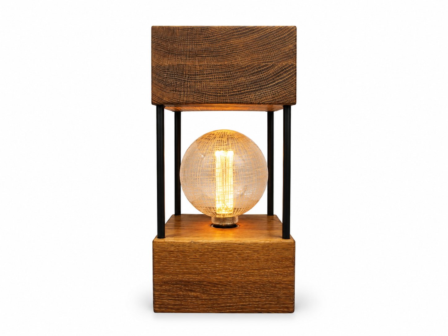 White Oak Double Square Lamp — Large – Frosted Web Filament Bulb